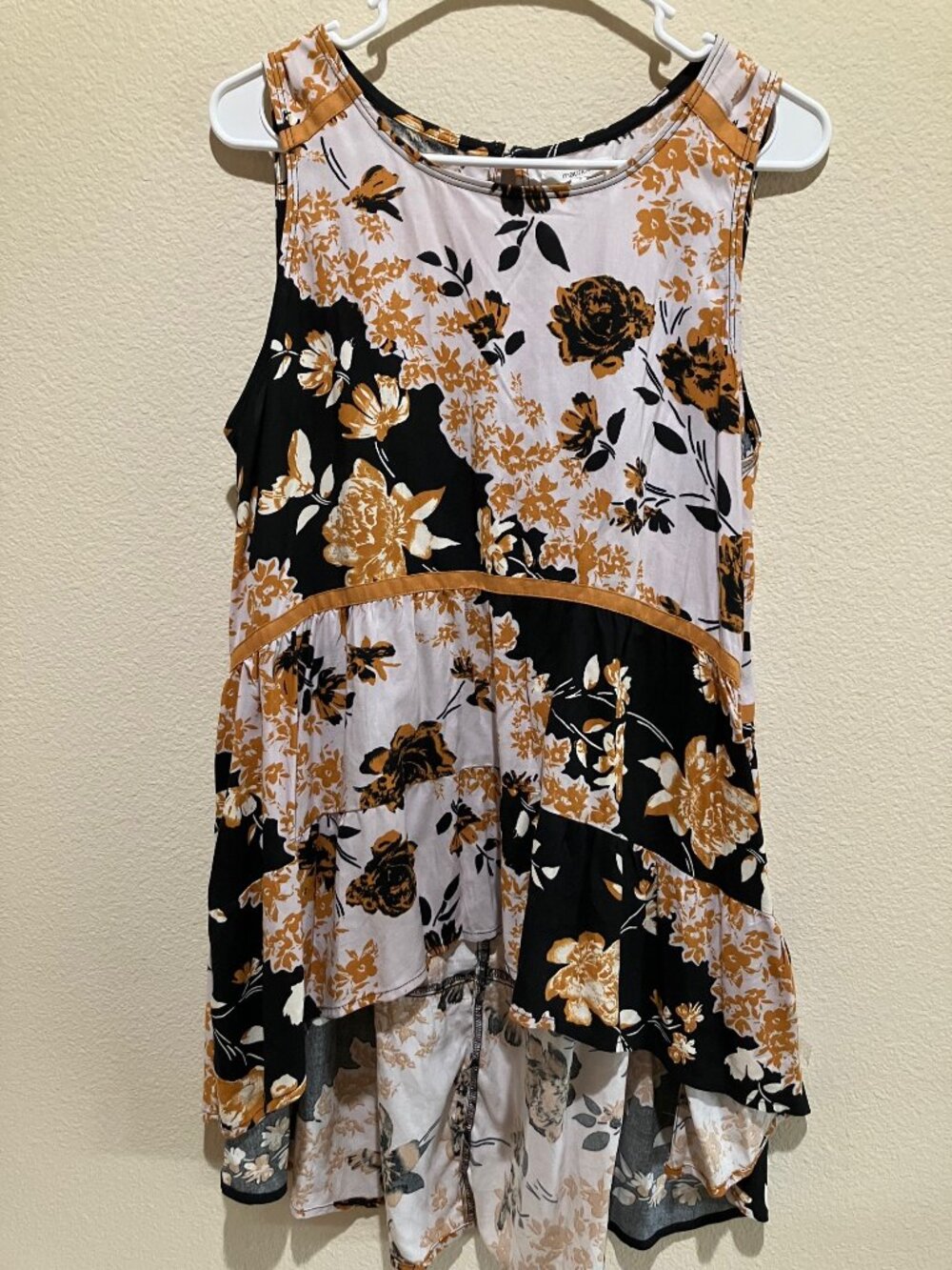 Maurices Floral Tunic Tank Top L High Low Hem Oversized Boho Layered Sleeveless